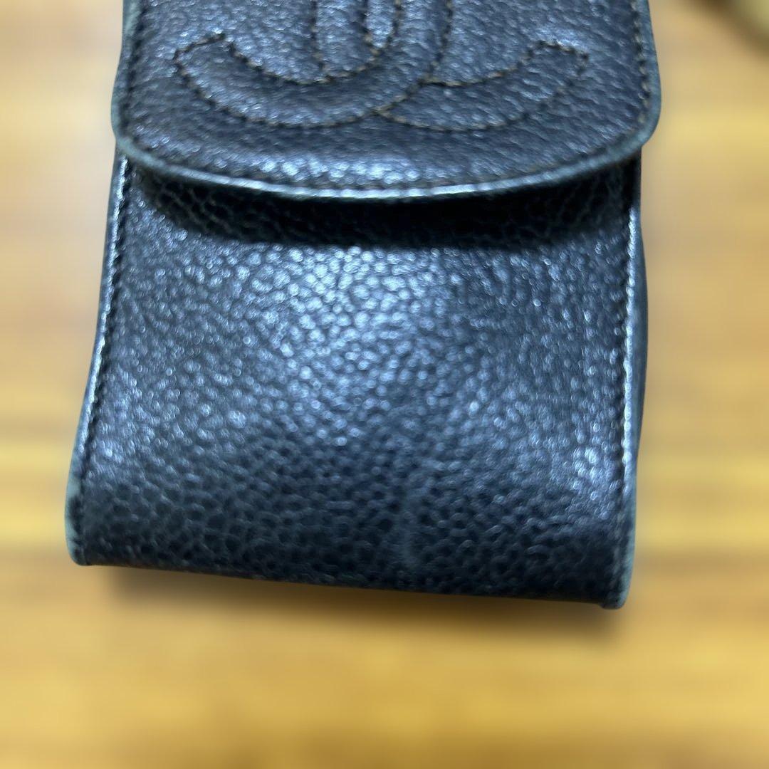 く*き様 CHANEL ブラックレザーポーチ チェーン付き
