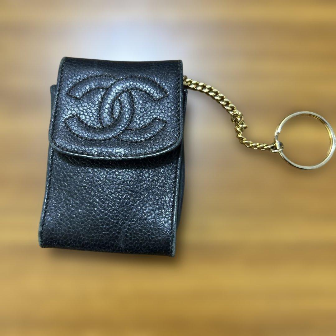 く*き様 CHANEL ブラックレザーポーチ チェーン付き