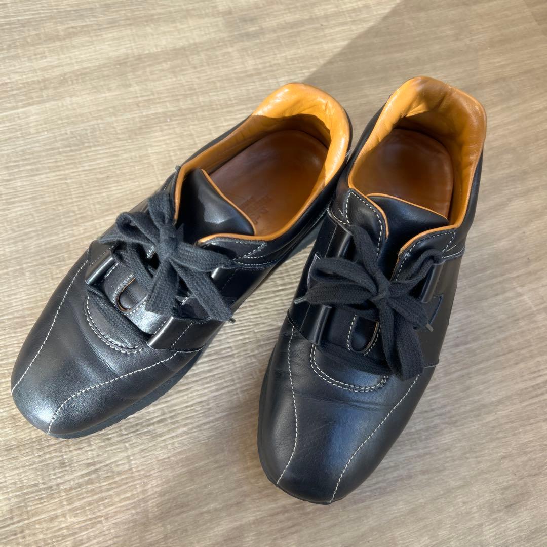 お値下げ！HERMES ブラック レザー スニーカー