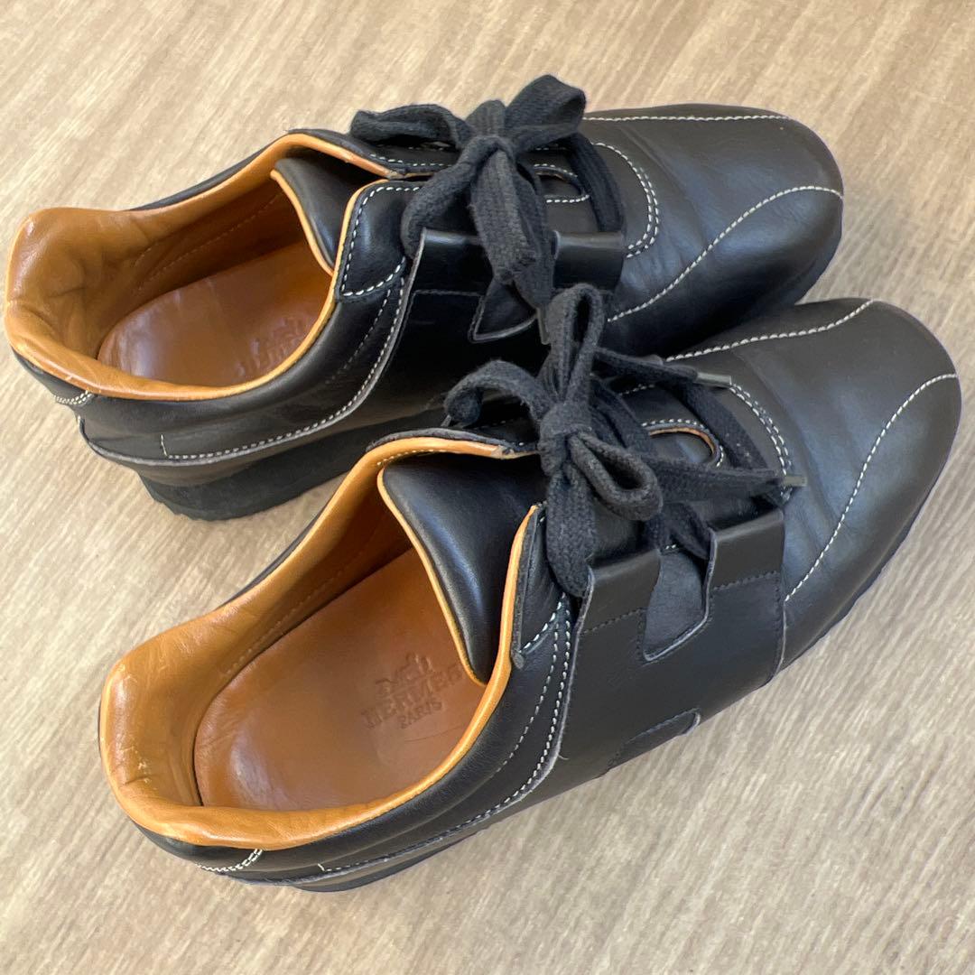 お値下げ！HERMES ブラック レザー スニーカー