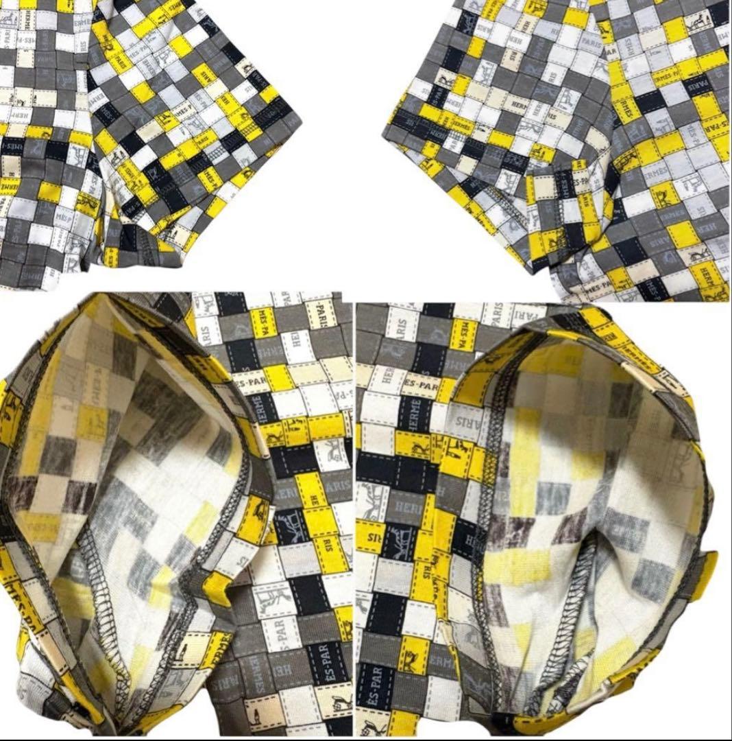 【HERMES】エルメス　ボルデュックチェック　マイクロTシャツ　イエロー系36