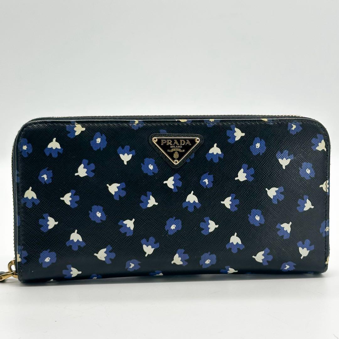 【限定品】プラダ サフィアーノ ラウンド フラワー 長財布 レザー ブラック