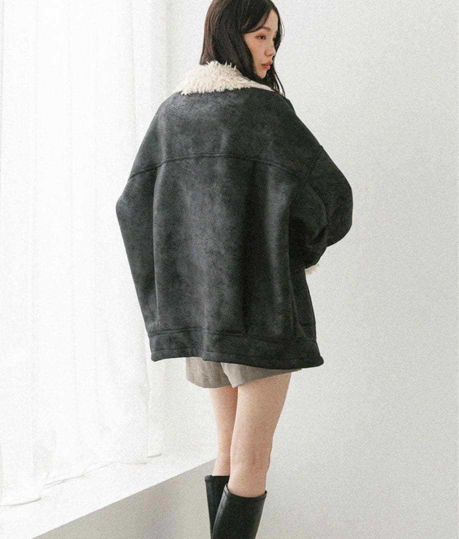 hether 大注目の愛されアウター】ファーカラーBIGムートンジャケット