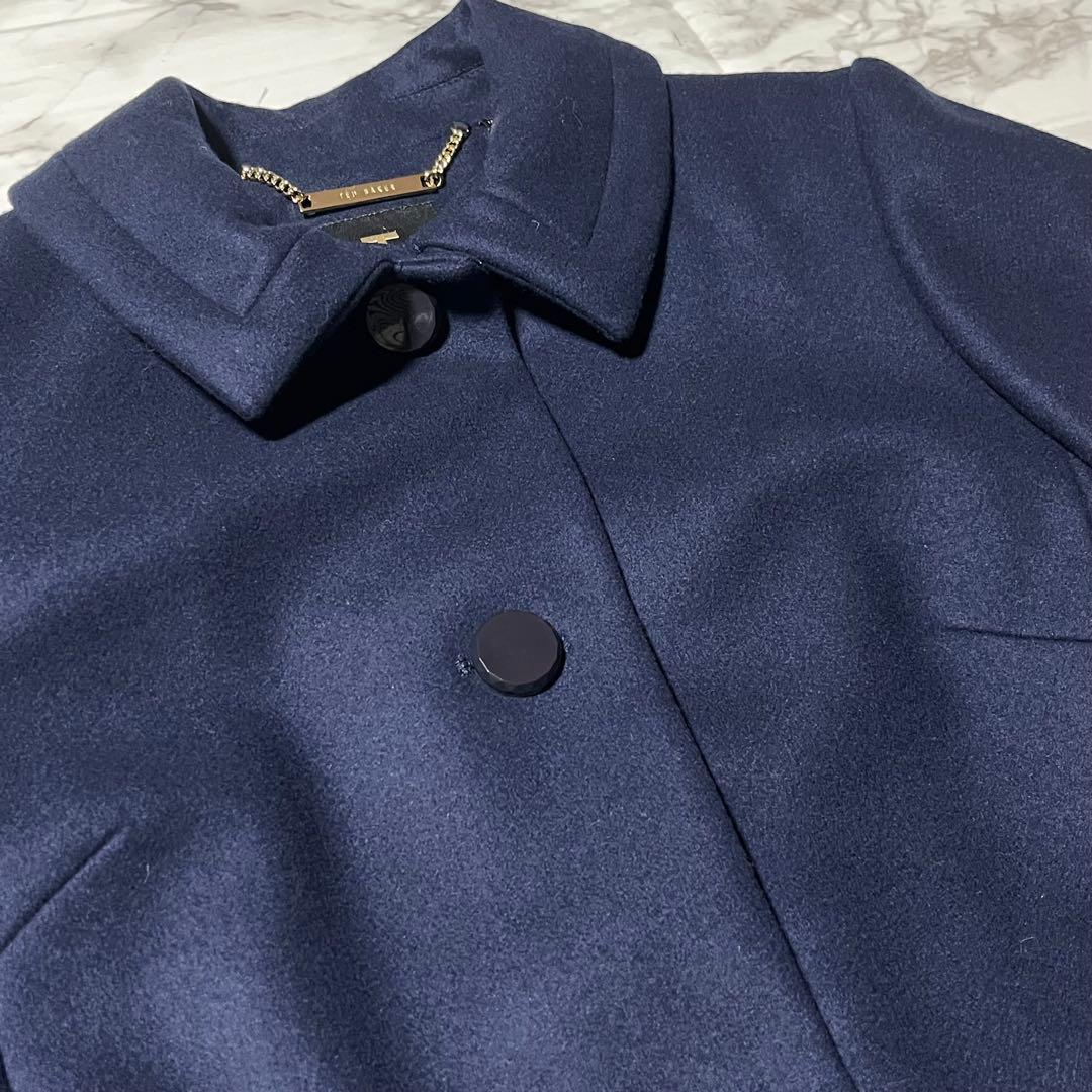 新品タグ付きTED BAKER ステンカラーコート カシミヤ混じり花　紺
