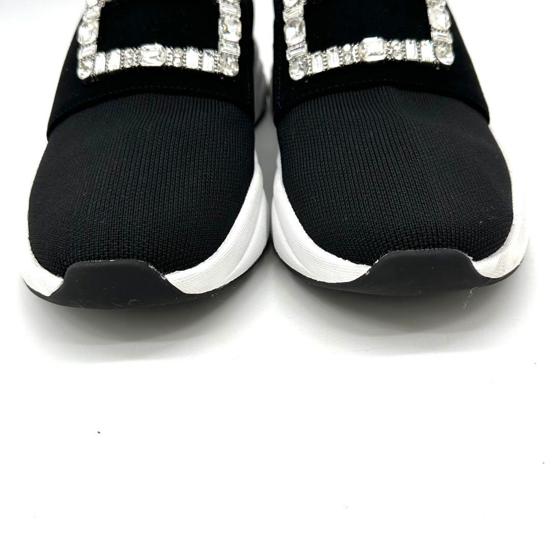 〈美品〉＋diana【23cm】クリスタルバックル ニットソックススニーカー 黒