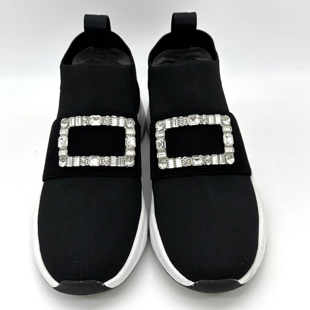 〈美品〉＋diana【23cm】クリスタルバックル ニットソックススニーカー 黒