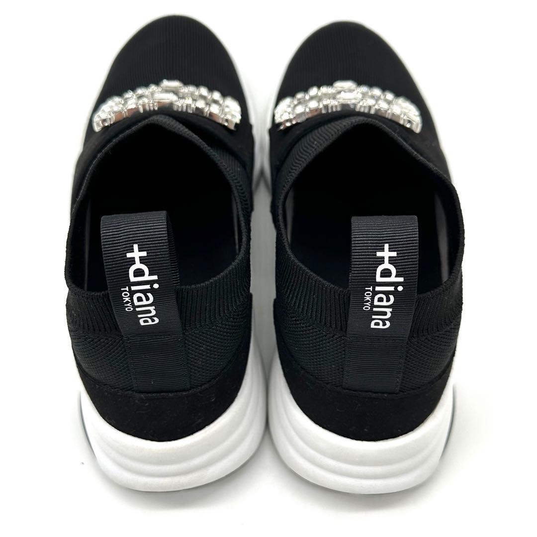 〈美品〉＋diana【23cm】クリスタルバックル ニットソックススニーカー 黒