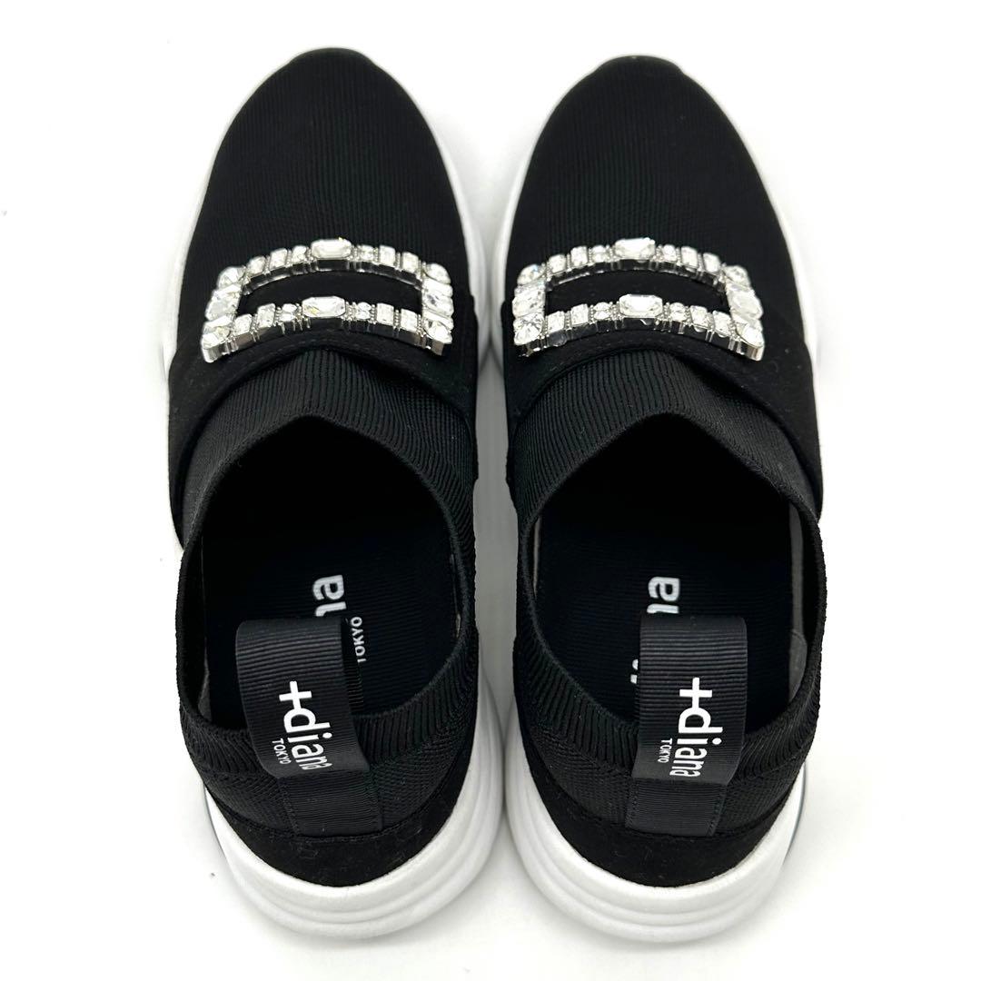 〈美品〉＋diana【23cm】クリスタルバックル ニットソックススニーカー 黒