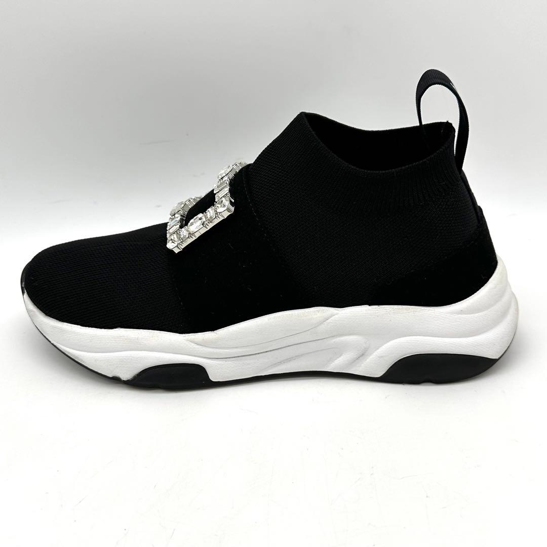 〈美品〉＋diana【23cm】クリスタルバックル ニットソックススニーカー 黒