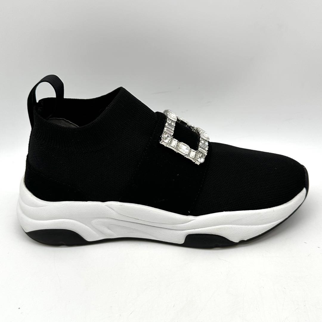 〈美品〉＋diana【23cm】クリスタルバックル ニットソックススニーカー 黒