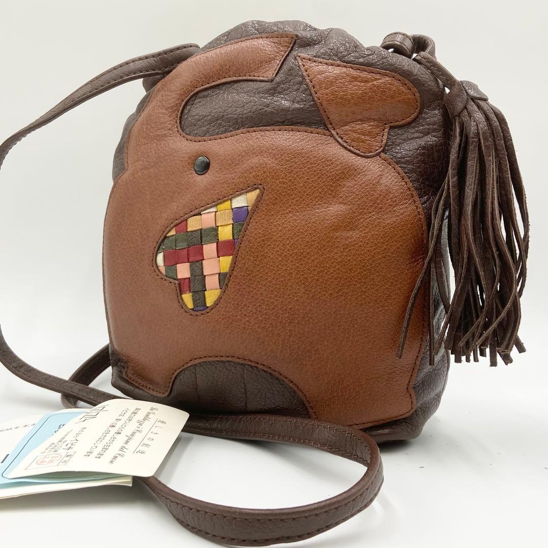 新品未使用　IBIZA イビサ　ゾウ　ショルダーバッグ　バッファローレザー　茶