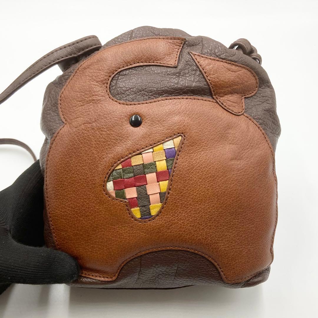 新品未使用　IBIZA イビサ　ゾウ　ショルダーバッグ　バッファローレザー　茶