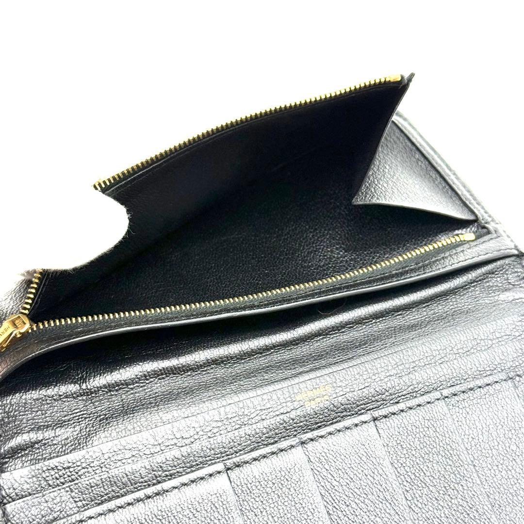 エルメス べアンスフレ クロコダイル アリゲーター 　ブラック 長財布 P21