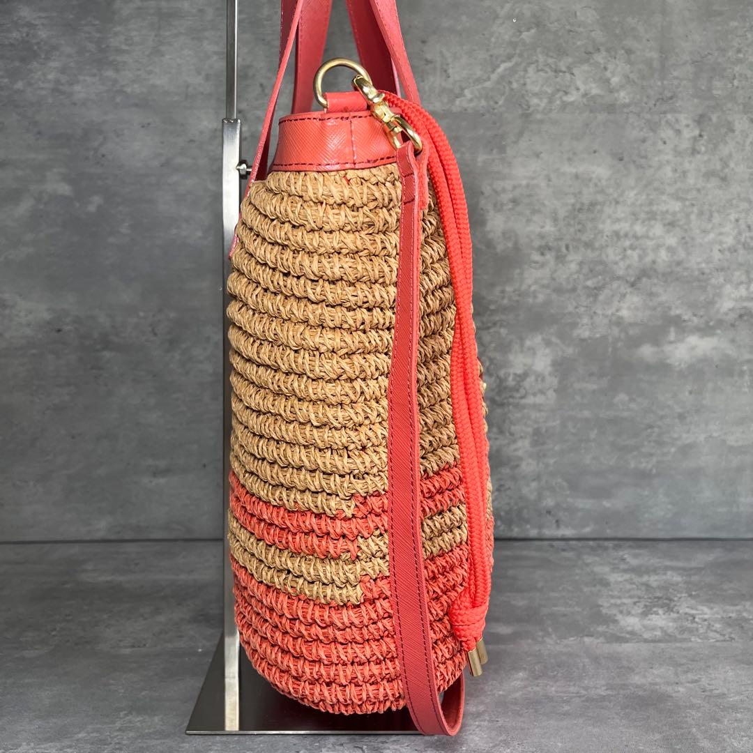 バーバリー カバン 2WAY トートバッグ ラフィア ベージュ オレンジ
