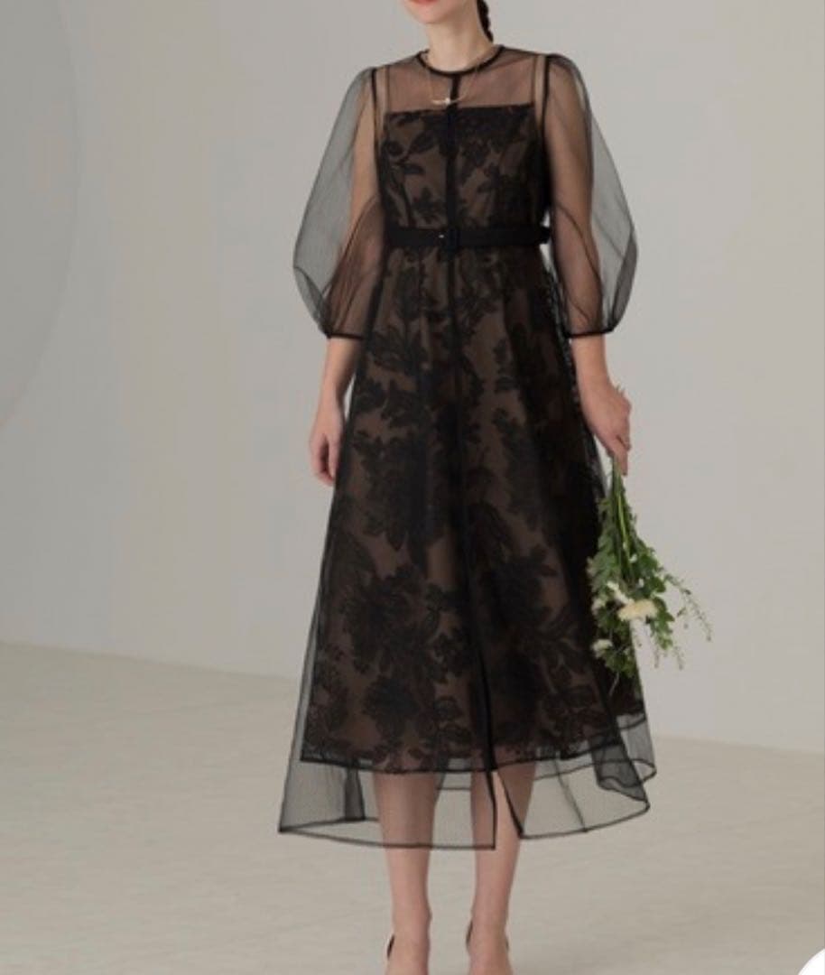 LEJAドレス Ｓ　チュールパイピングリーフベルトAラインドレスワンピース