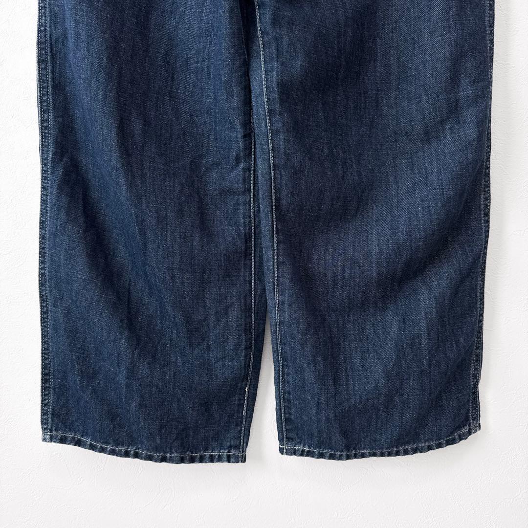 美品 アダムエロぺ 麻デニムサロペット オーバーオール ネイビー