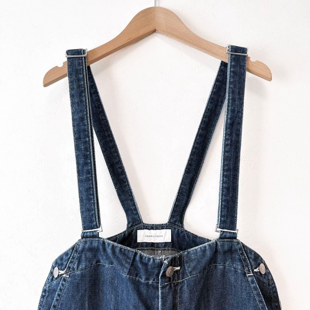 美品 アダムエロぺ 麻デニムサロペット オーバーオール ネイビー