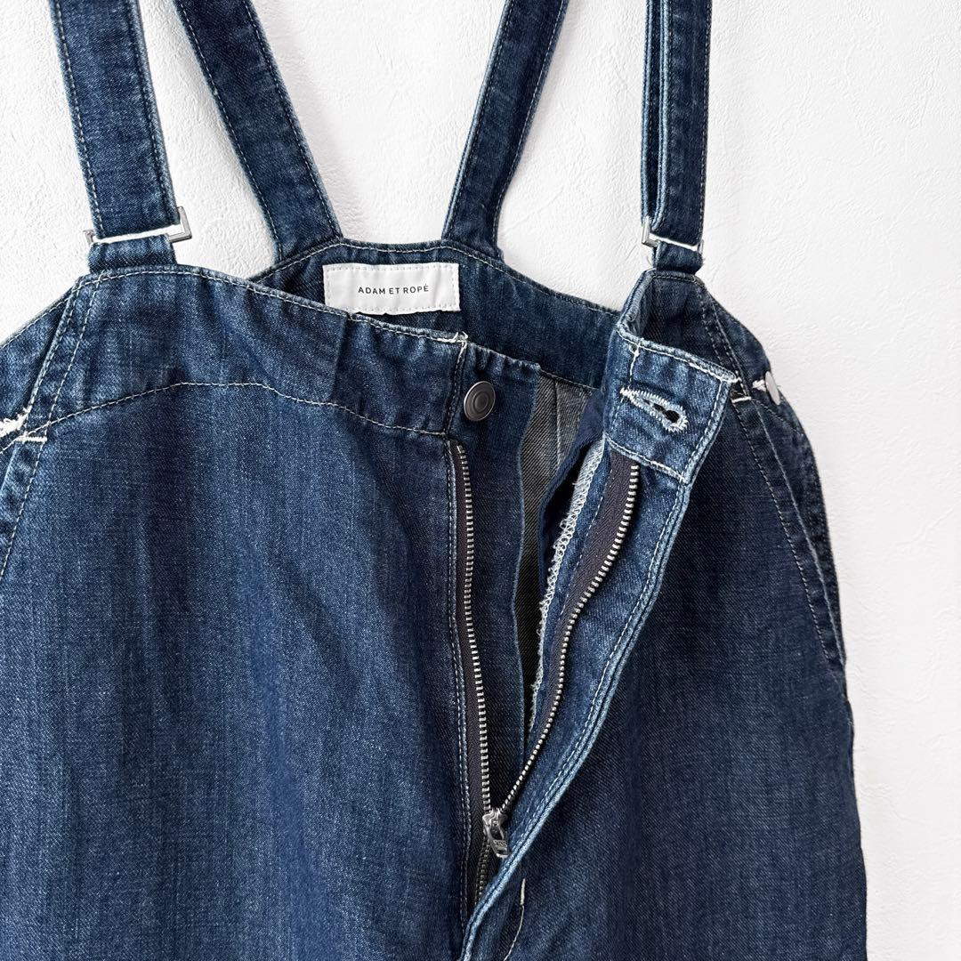 美品 アダムエロぺ 麻デニムサロペット オーバーオール ネイビー