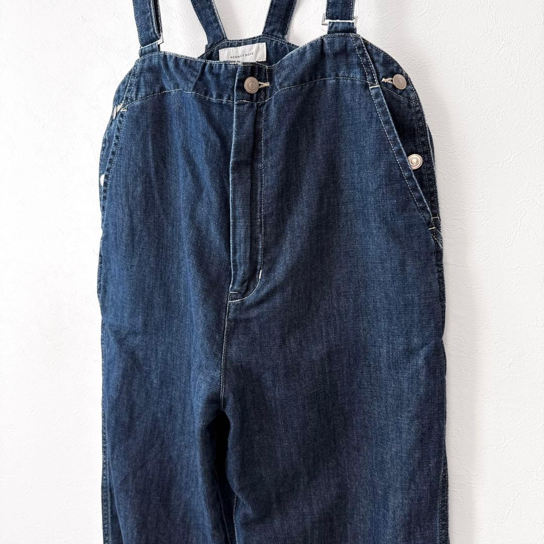 美品 アダムエロぺ 麻デニムサロペット オーバーオール ネイビー