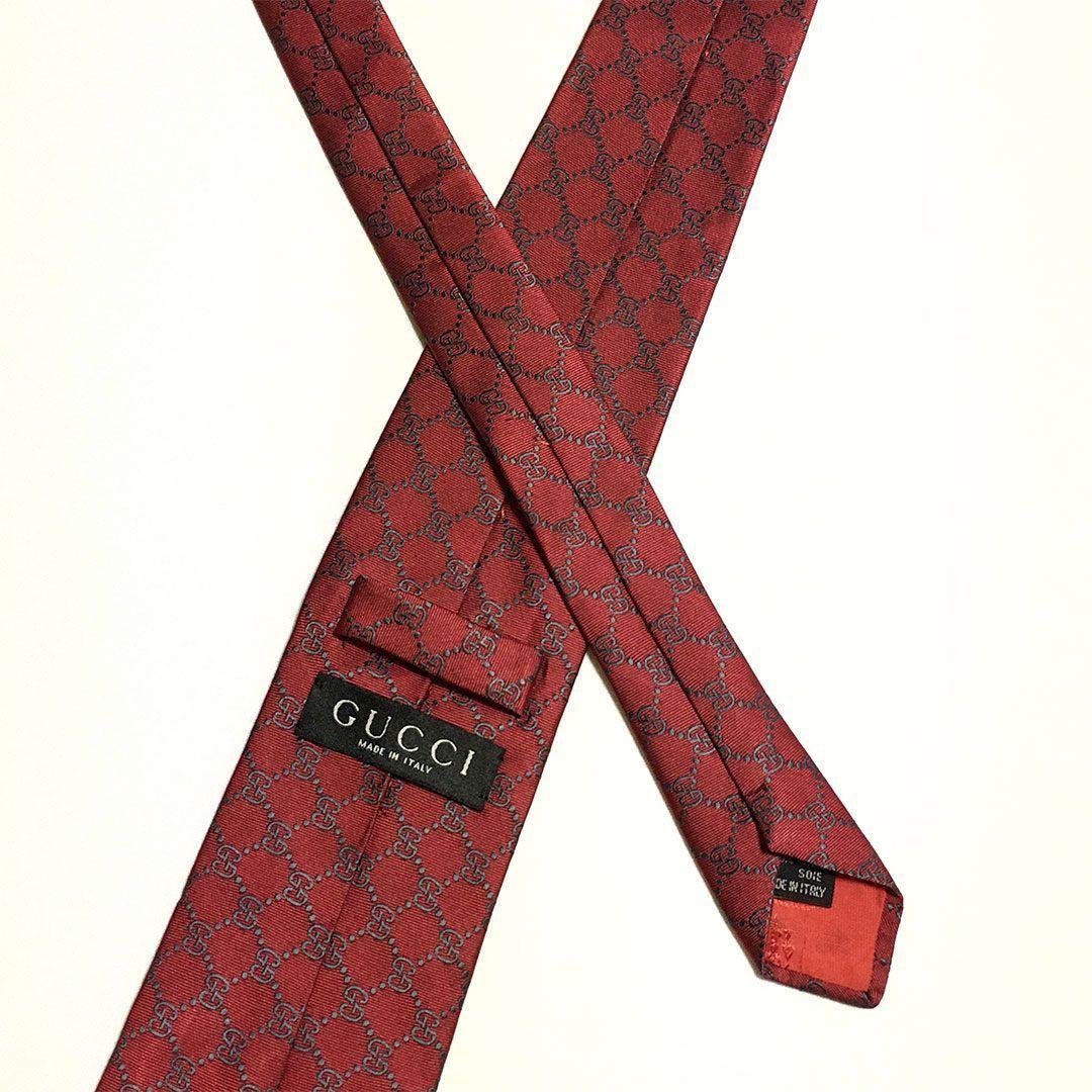 未使用級 グッチ GUCCI ネクタイ シルク GG柄 総柄 ダブルG レッド