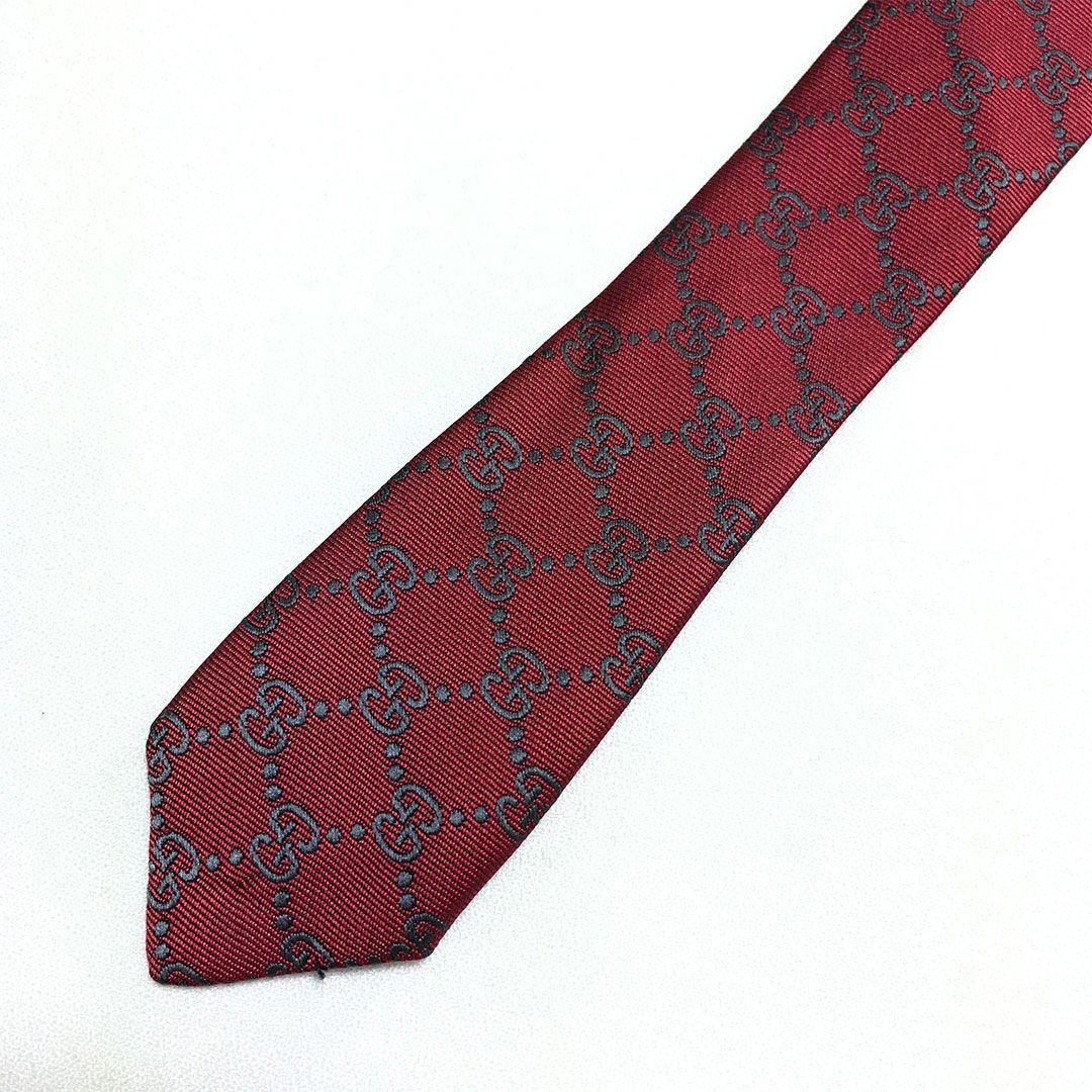 未使用級 グッチ GUCCI ネクタイ シルク GG柄 総柄 ダブルG レッド
