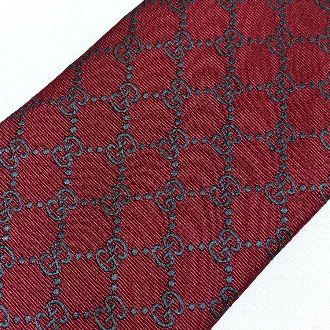 未使用級 グッチ GUCCI ネクタイ シルク GG柄 総柄 ダブルG レッド