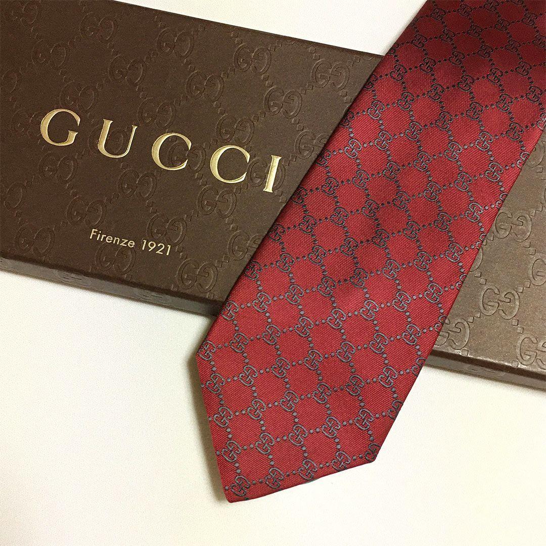 未使用級 グッチ GUCCI ネクタイ シルク GG柄 総柄 ダブルG レッド