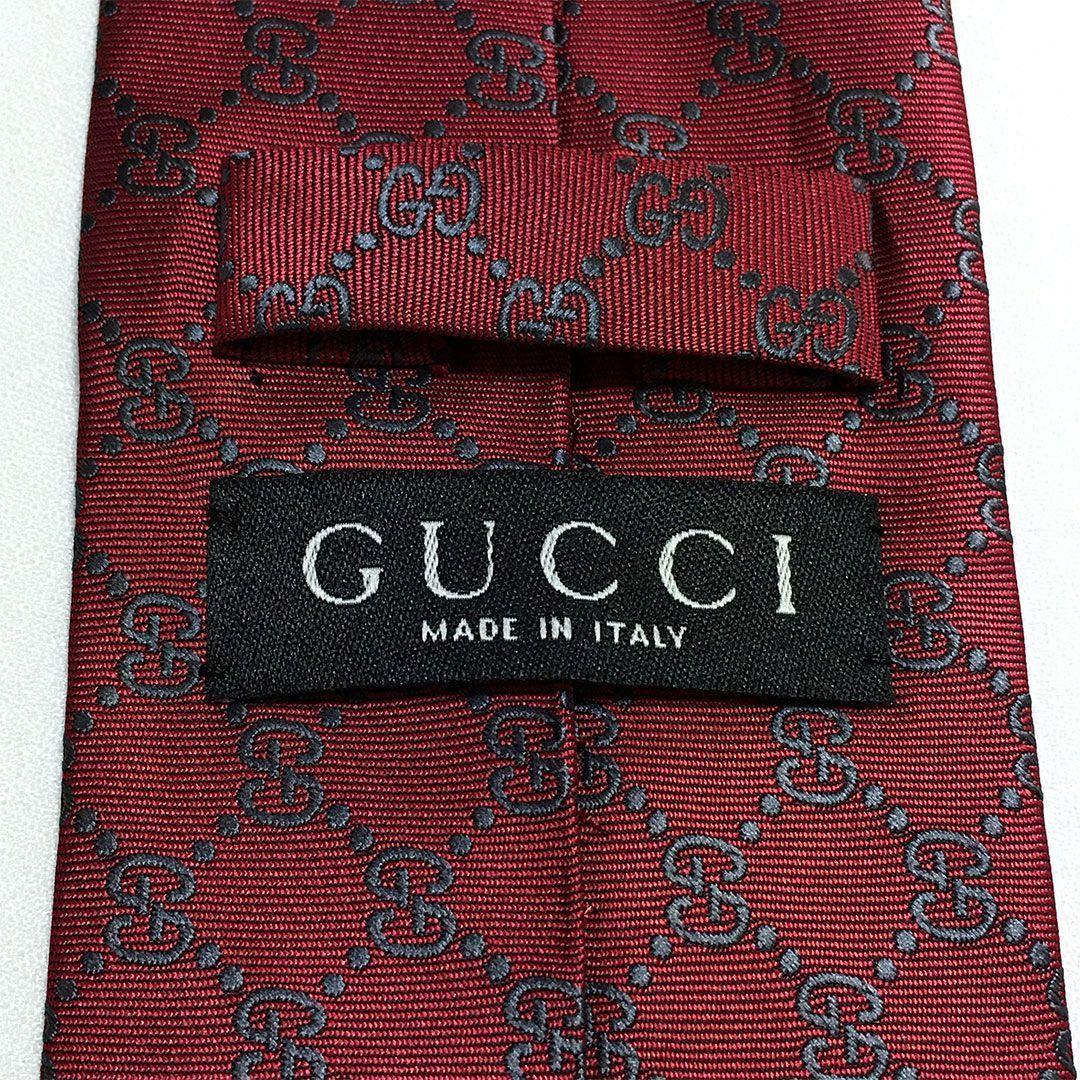 未使用級 グッチ GUCCI ネクタイ シルク GG柄 総柄 ダブルG レッド