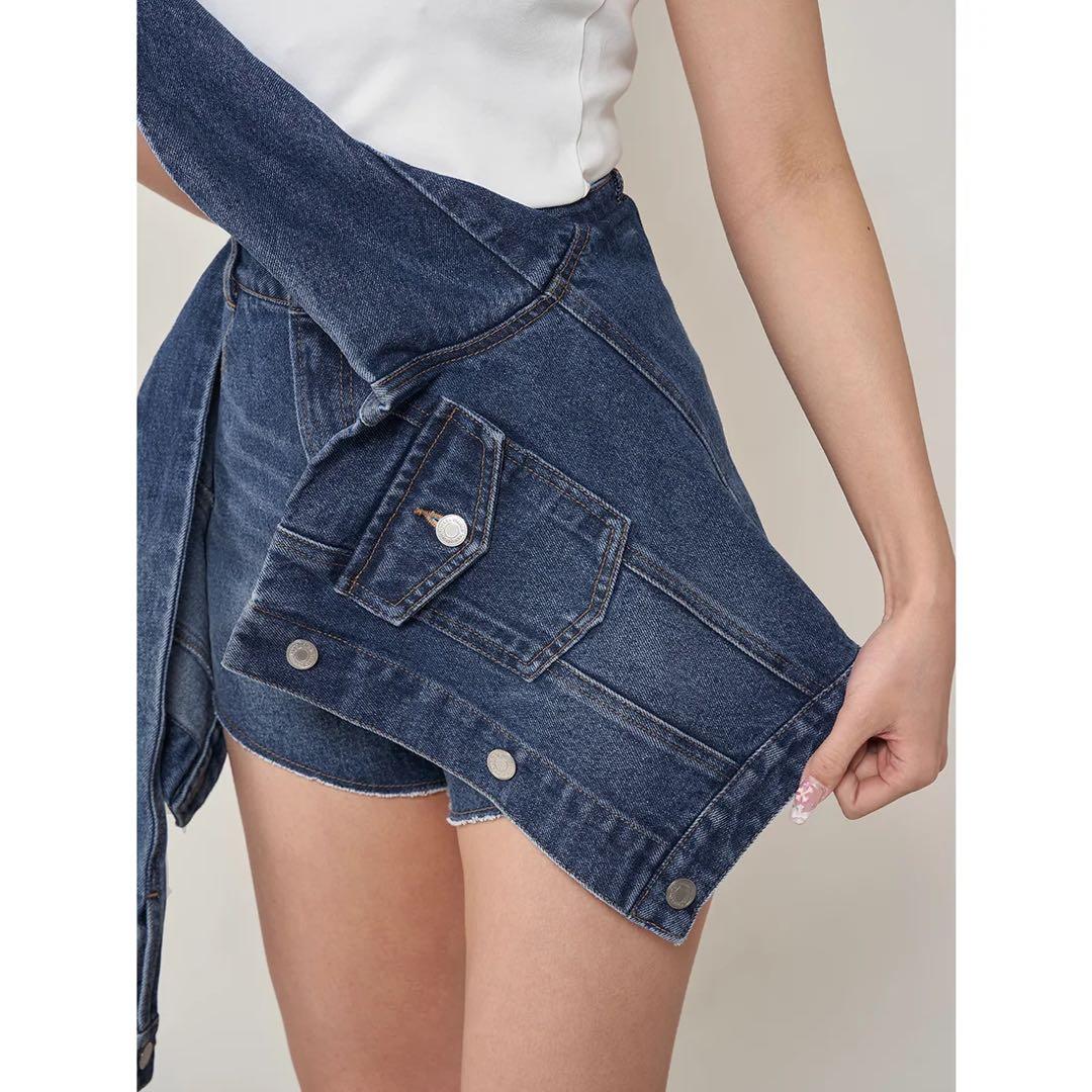 新品タグ付 ダーリッチ ドッキングデザインデニムショートパンツ S ブルー