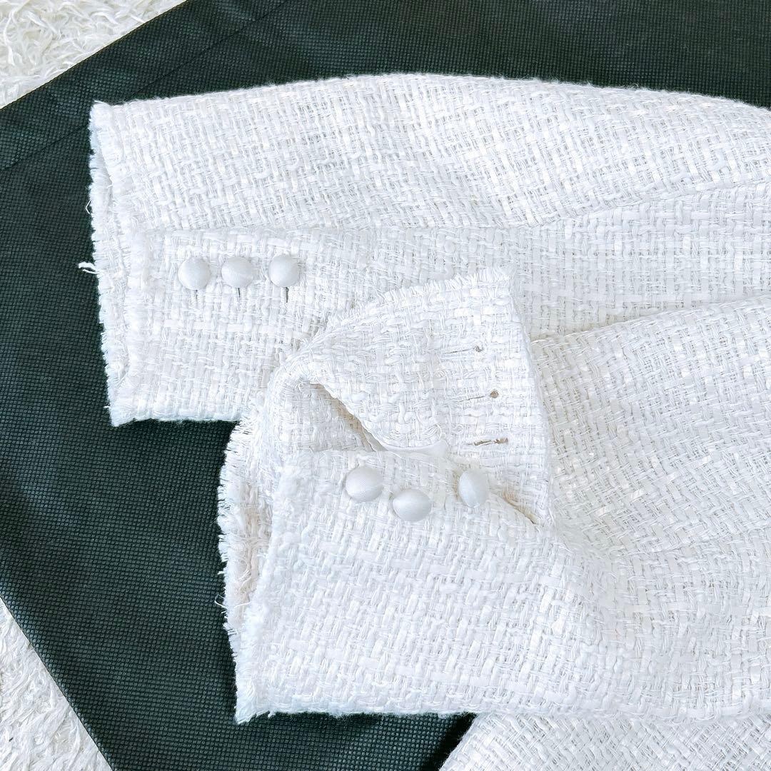 ピュアルセシン★未使用タグ付★ツイードノーカラージャケット★ゆったり★アイボリー