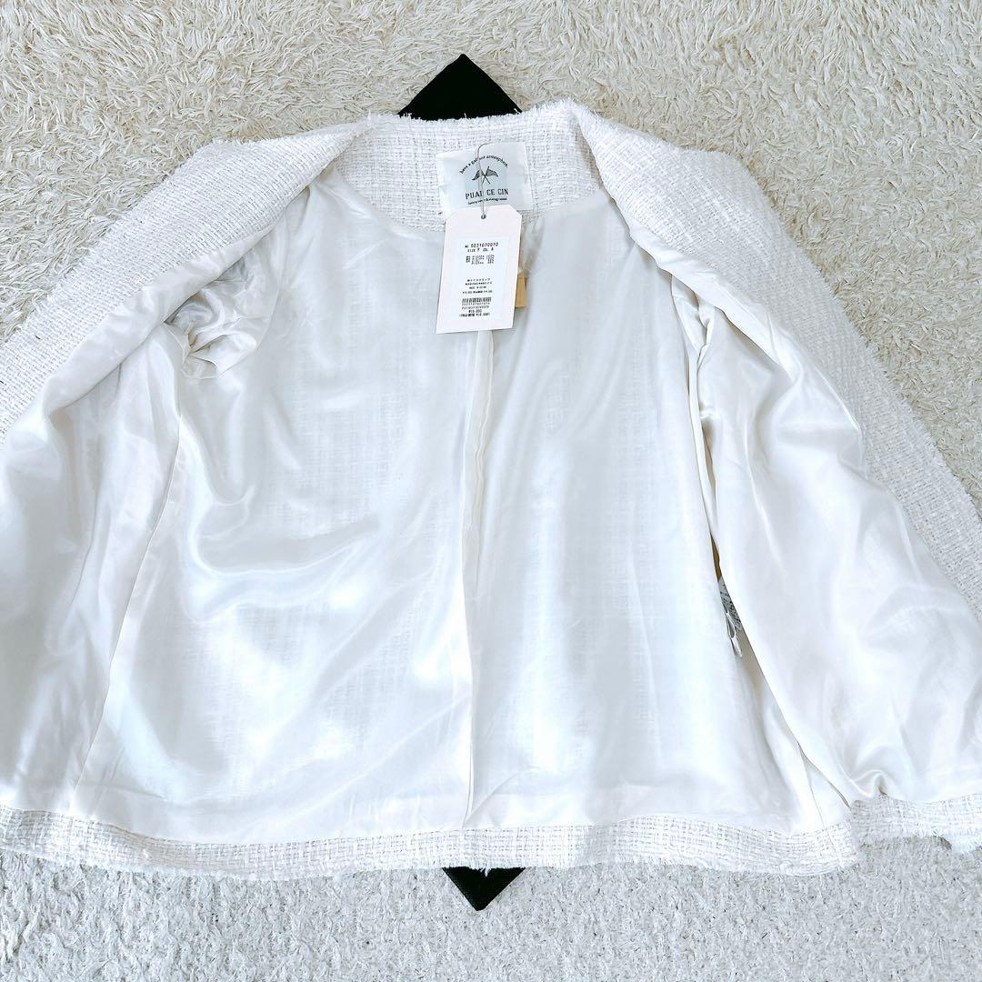 ピュアルセシン★未使用タグ付★ツイードノーカラージャケット★ゆったり★アイボリー