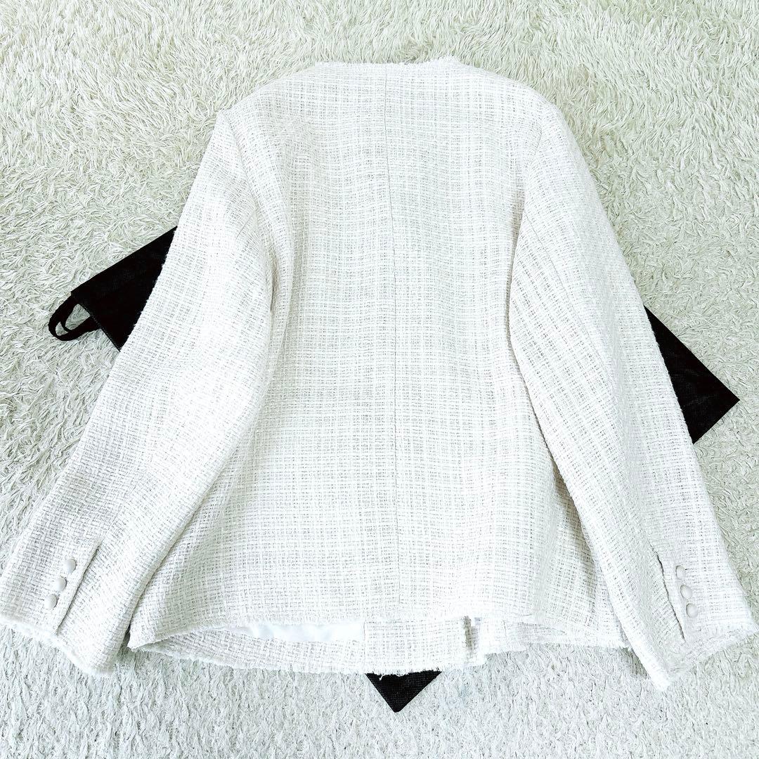 ピュアルセシン★未使用タグ付★ツイードノーカラージャケット★ゆったり★アイボリー