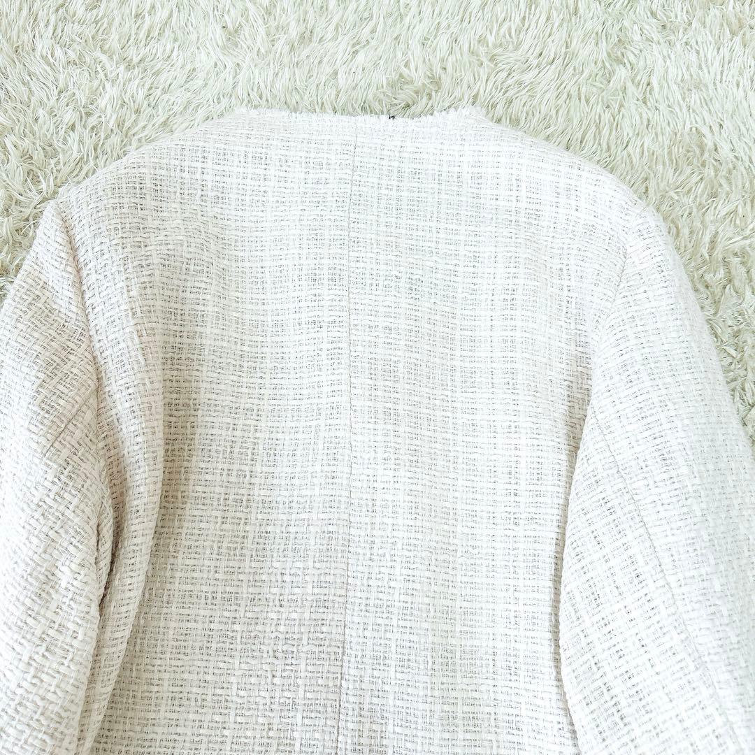 ピュアルセシン★未使用タグ付★ツイードノーカラージャケット★ゆったり★アイボリー