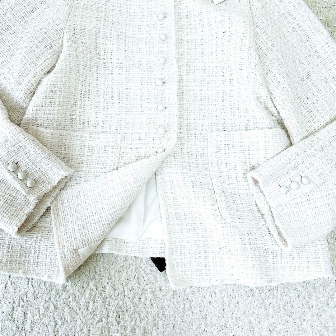 ピュアルセシン★未使用タグ付★ツイードノーカラージャケット★ゆったり★アイボリー