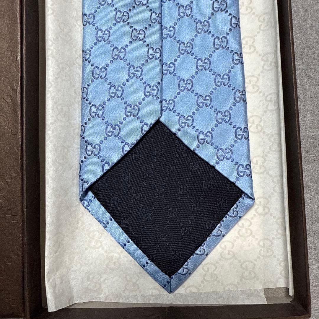 未使用タグ付　グッチ　ネクタイ　水色　GG柄　インターロッキングG 結婚式