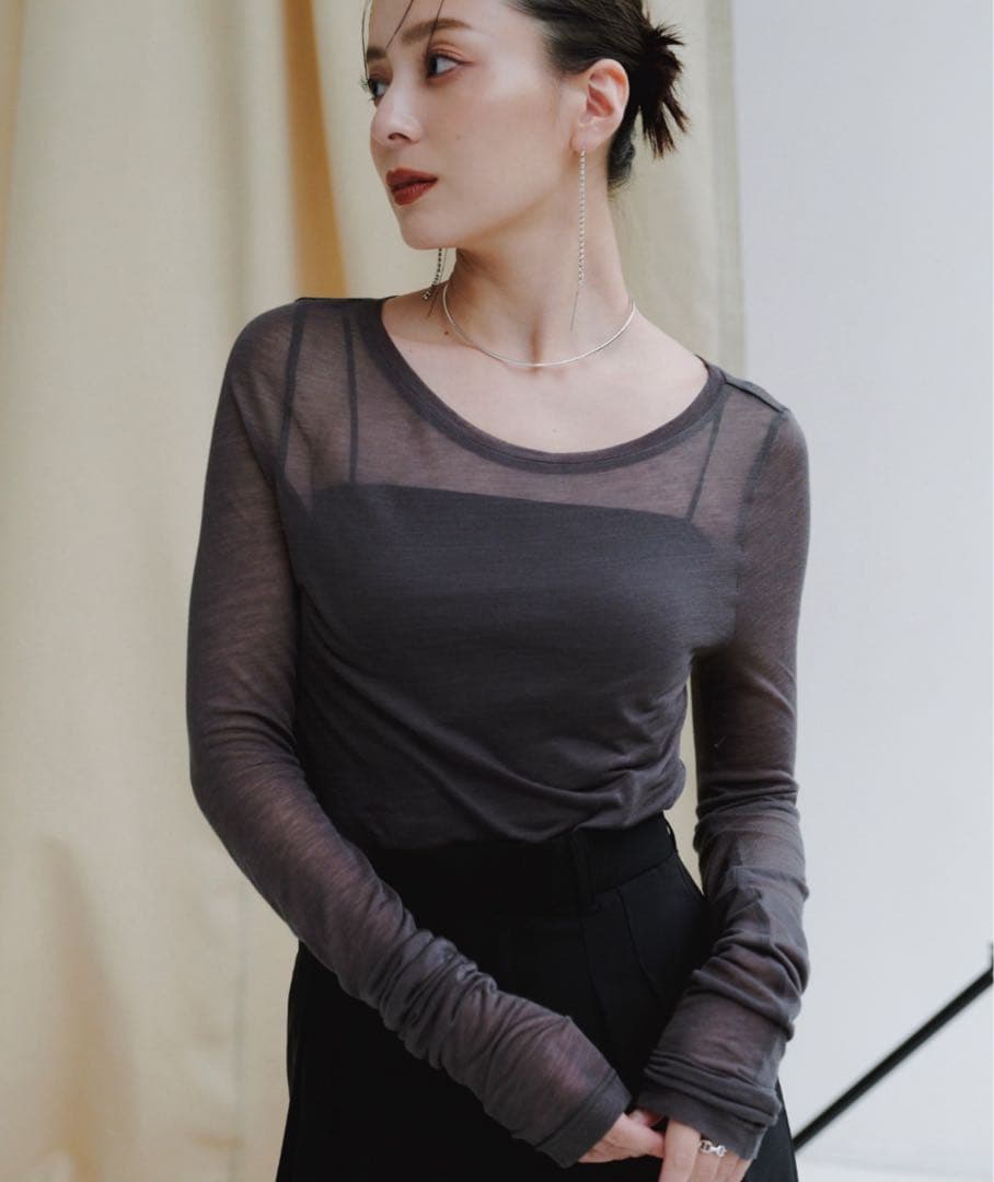 【週末お値下げ】anuans シアーロングスリーブT シャツ グレー