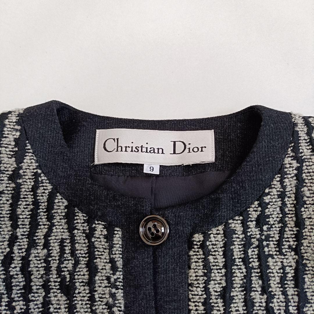 美品 クリスチャンディオール ノーカラーツイード調ジャケット ヴィンテージ 9号