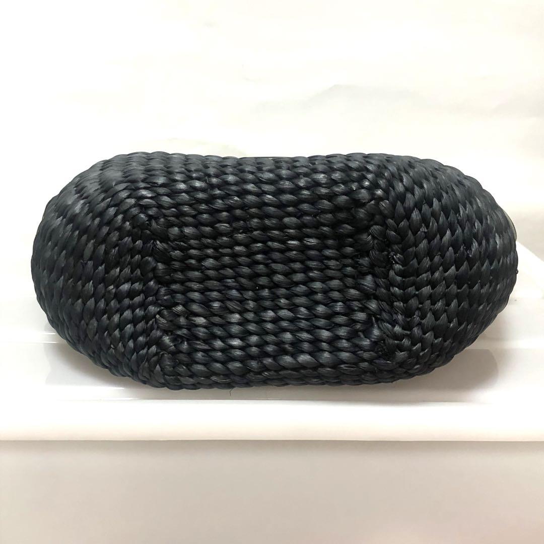 【未使用級　皇室御用達】濱野 ハンドバッグ 籠バッグ レザー×編み込み ブラック