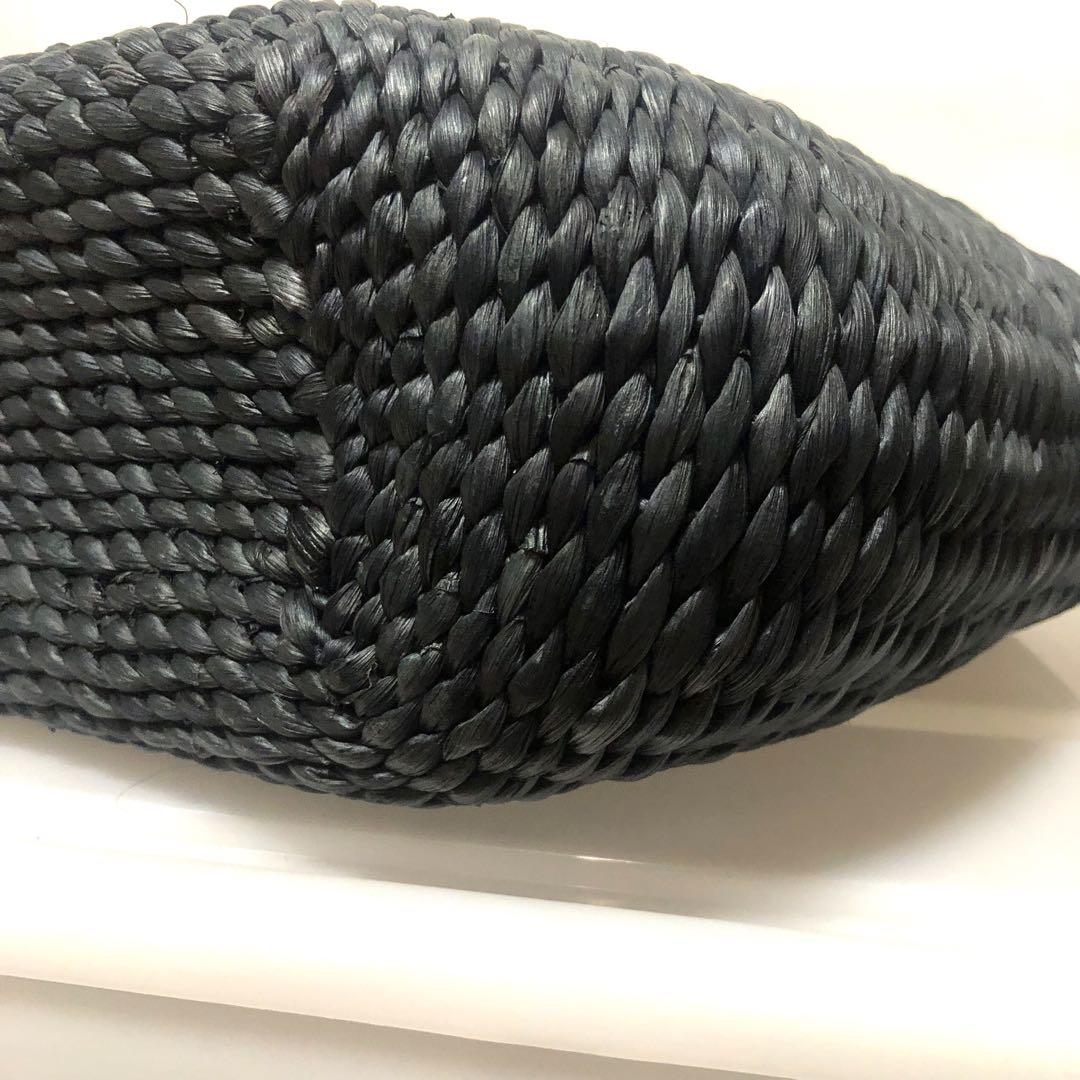 【未使用級　皇室御用達】濱野 ハンドバッグ 籠バッグ レザー×編み込み ブラック