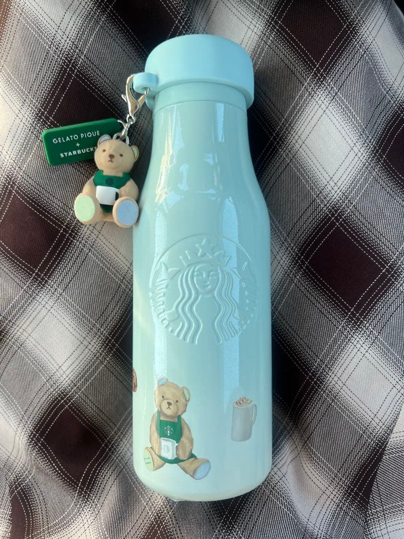 ジェラートピケ　リッドカバーベアチャーム付きステンレスボトルミントグリーン