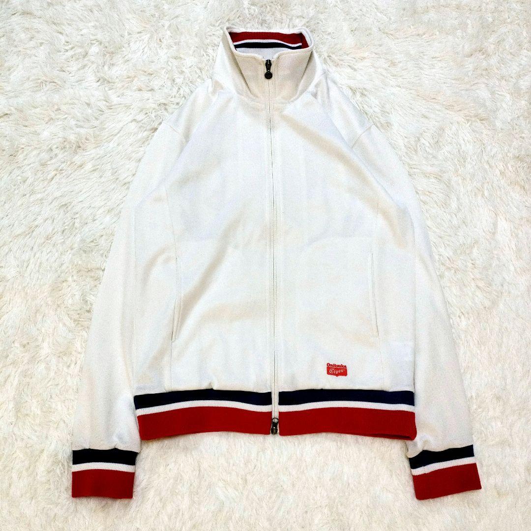 オニツカタイガー 刺繍ロゴ バックプリント 見返り虎 トラックジャケット L 白