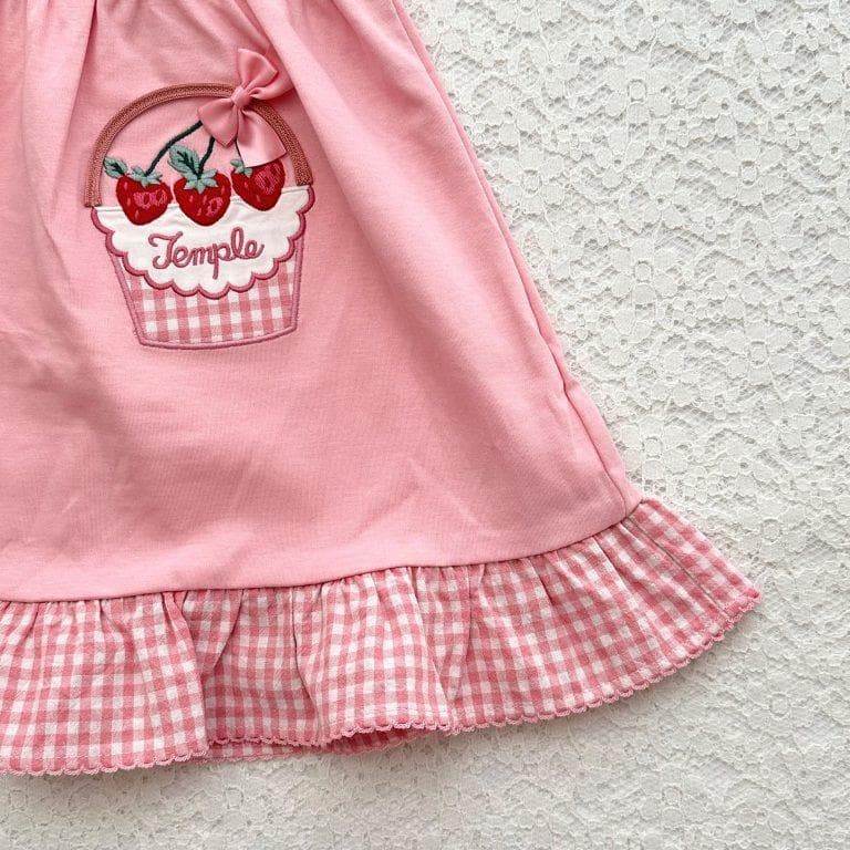 ◆ピンク◆いちごバスケットアップリケカットソーワンピース◆シャーリー◆120◆