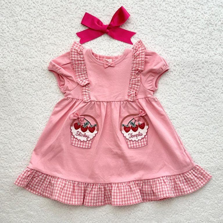 ◆ピンク◆いちごバスケットアップリケカットソーワンピース◆シャーリー◆120◆