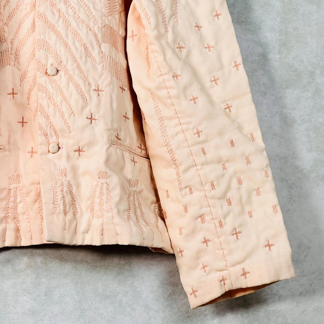 【希少・イッセイミヤケ】ジャケット チャイナボタン 異素材 刺繍 アート L