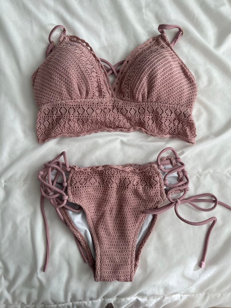 【完売レア】LIP SERVICE ラメニットビキニ ピンク M相当 ニット水着