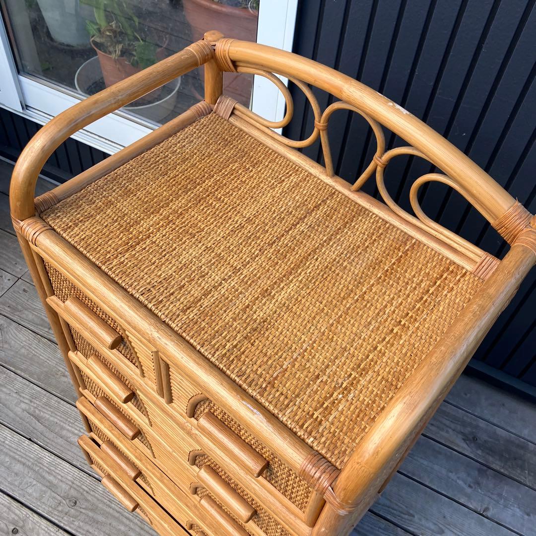 ② 昭和レトロ ラタンチェスト 5段6杯 引き出し箪笥 古家具 ビンテージ