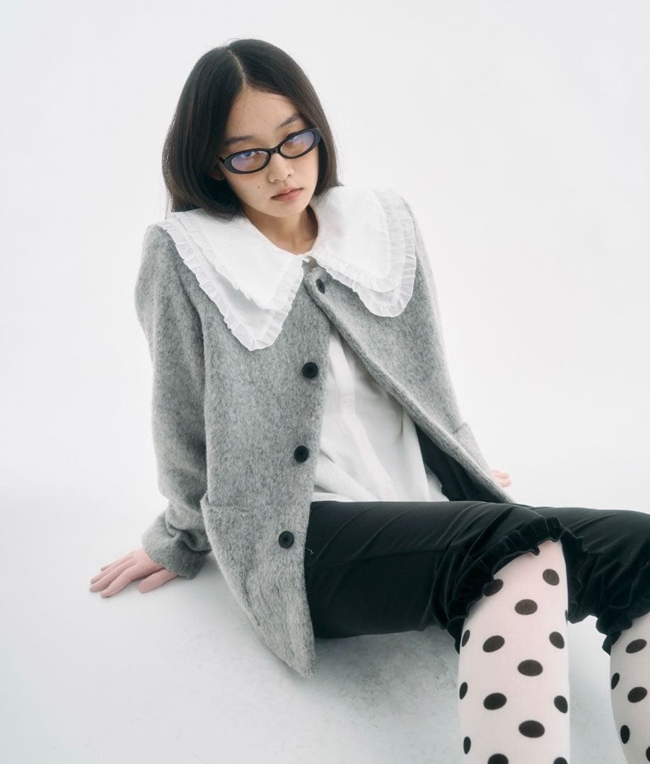 FEKETE フェケテ　ノーカラーウールシャギージャケット　M グレー