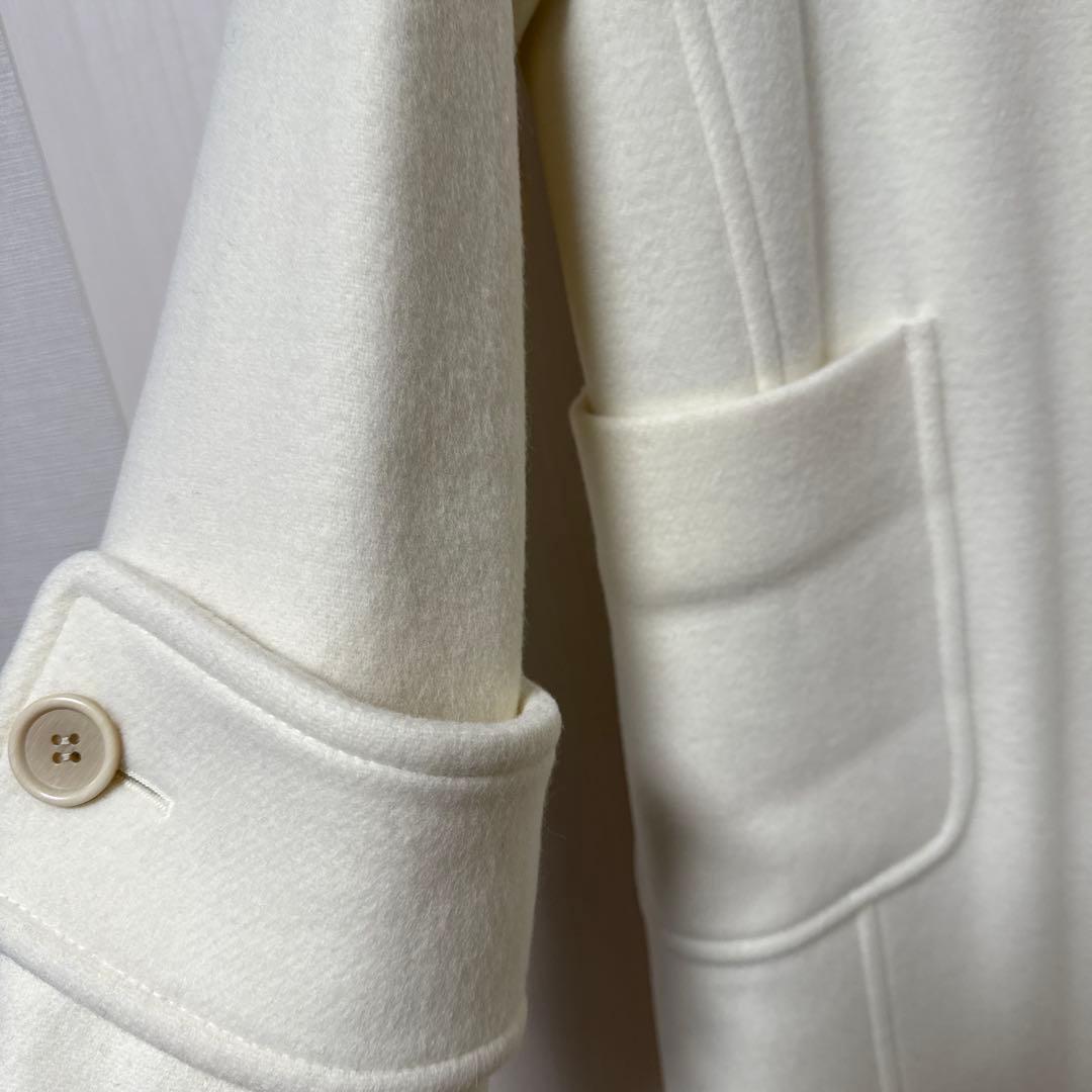 新品タグ付スピックアンドスパン　ビーバークルーネックコート白36 ホワイト防寒