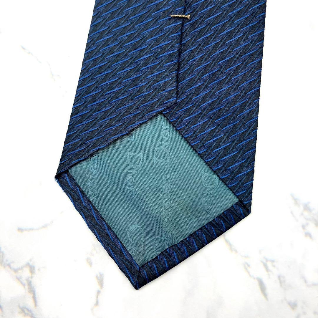 ◆美品◆Christian Dior ネクタイ 青色 幾何学模様 光沢感