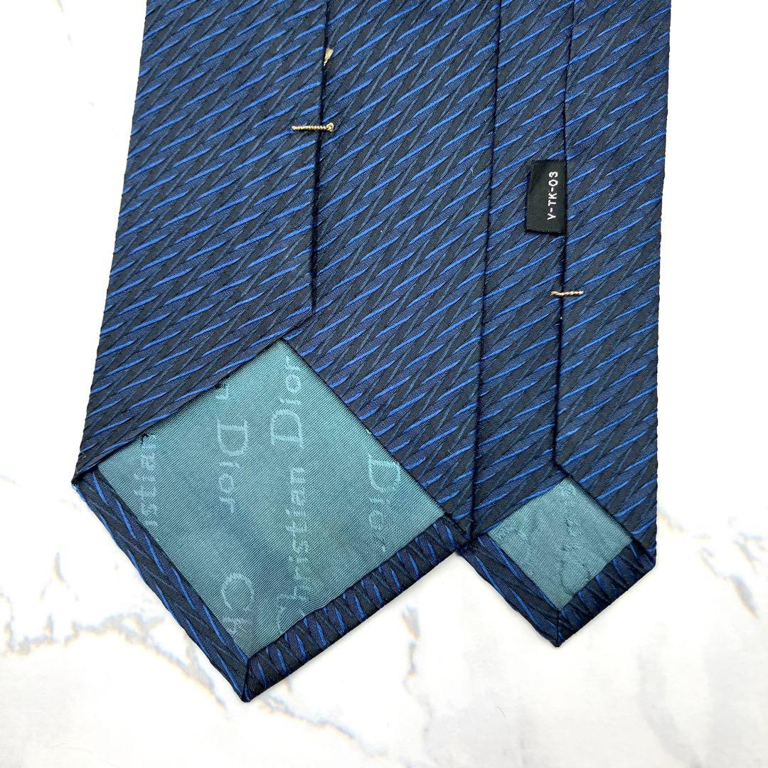 ◆美品◆Christian Dior ネクタイ 青色 幾何学模様 光沢感